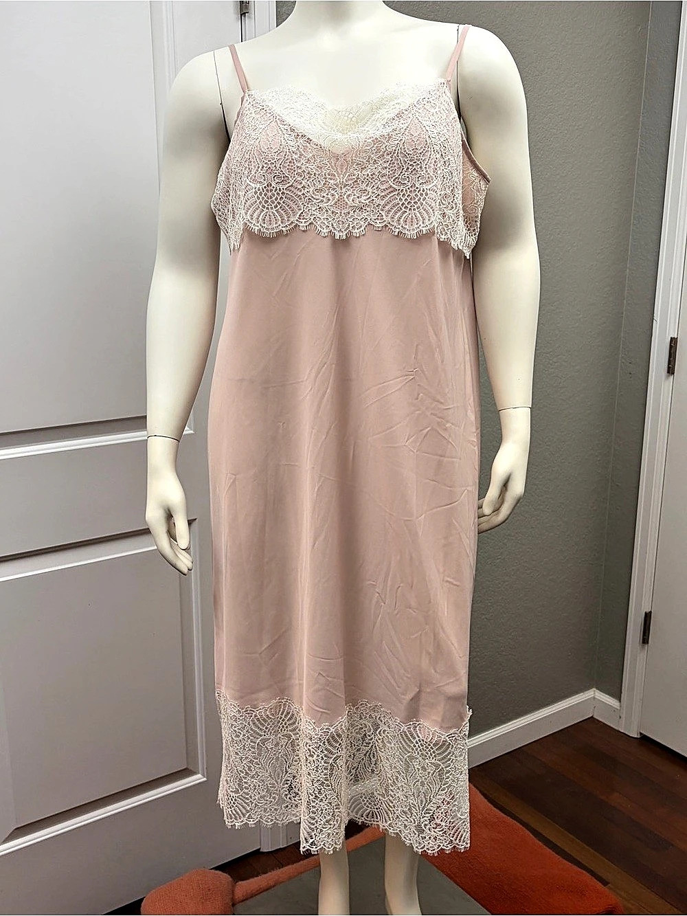 Marina Rinaldi Camisole Slip Dress Lace Pink & White Size 18 NWT